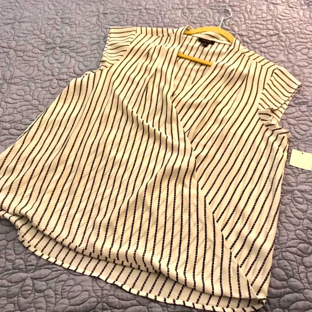 Halogen Ivory Black Rope Stripe Faux Wrap Top